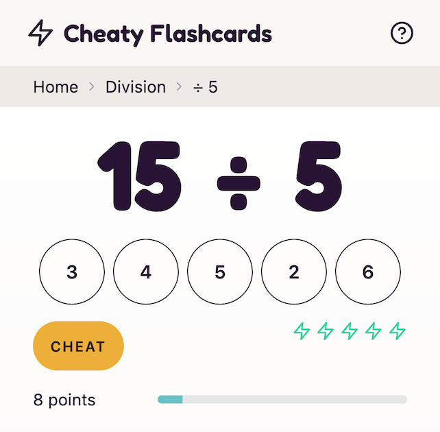 Cheaty Flashcards gameplay
